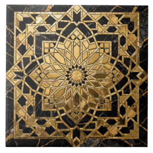 Luxus 3D Goldblatt Schwarzer Marmor Marokkanischer Fliese
