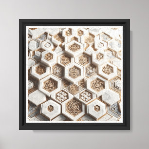 Luxus-3D-Sechseckmosaik - Eleganter weißer Marmor Leinwanddruck