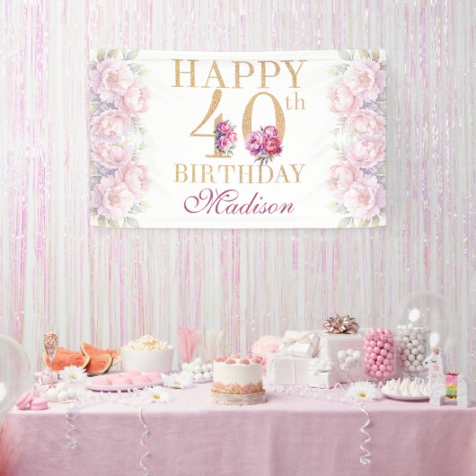 Luxus 40. Geburtstag Peonies Pink Gold Glitzer Banner (Party)