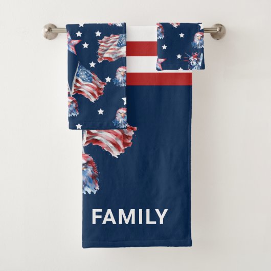Luxus 4. Juli Patriotic Personalisiert Badhandtuch Set (Insitu)