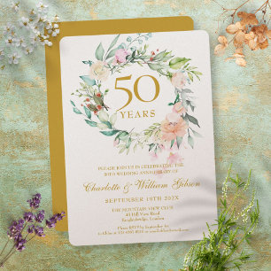 Luxus 50. Golden Wedding Jubiläum Floral Einladung