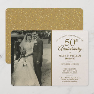 Luxus 50 Jahre Jubiläum Gold Heart Confetti Foto Einladung