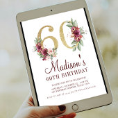 Luxus 60. Geburtstag Burgundy Gold Floral Einladung