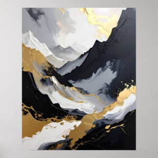 Luxus-Abstraktes Impasto in Schwarz und Gold Poster