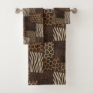 Luxus-African-Tierdruck   Braun Faux Glitter  Badhandtuch Set