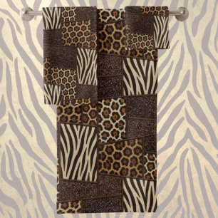 Luxus-African-Tierdruck Braun Faux Glitter Badhandtuch Set