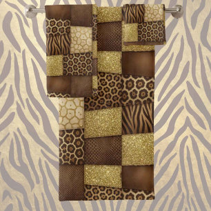 Luxus-African-Tierdruck   Dunkelbraun und Gold Badhandtuch Set