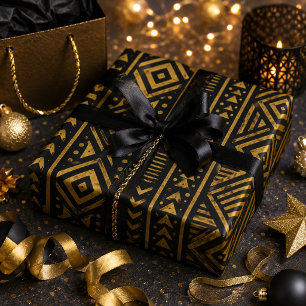 Luxus Afrozentrisch Schwarz und Gold Tribal Geomet Geschenkpapier