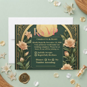 Luxus-Alphonse-Mucha-Vintage-Grün-Verzierte-Hochze RSVP Karte
