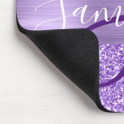 Luxus Amethyst Glitzer Personalisiert Monogram Mousepad (Ecke)