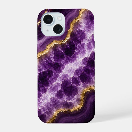 Luxus-Amethyst-Marmor-Geode iPhone 15 Hülle (Rückseite)