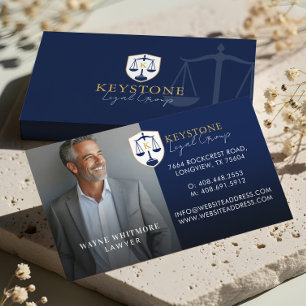Luxus-Anwaltskanzlei Navy Gold Foto-Monogramm Visitenkarte
