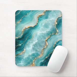 Luxus-Aqua-Achat-Marmor mit Goldadern Mousepad
