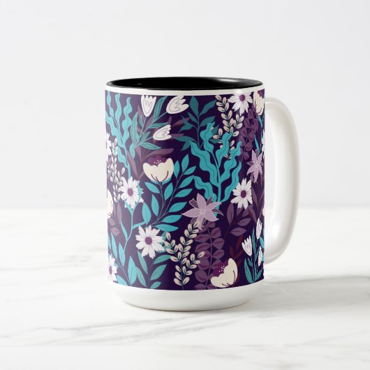 Luxus Aquamarin & Burgund Floral Zweifarbige Tasse (VorderseiteRechts)