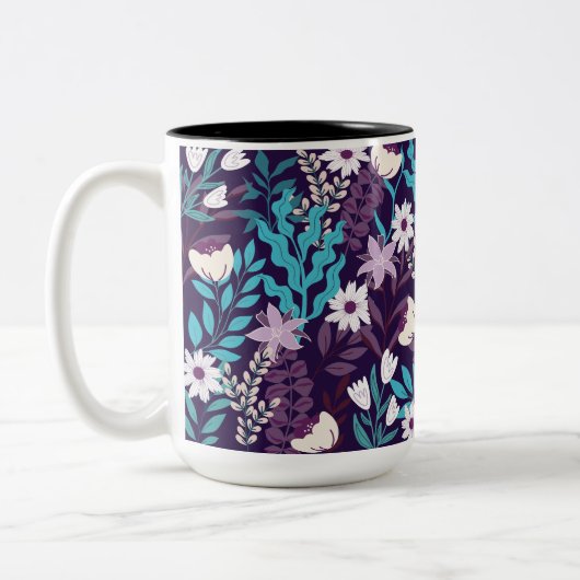 Luxus Aquamarin & Burgund Floral Zweifarbige Tasse (Links)