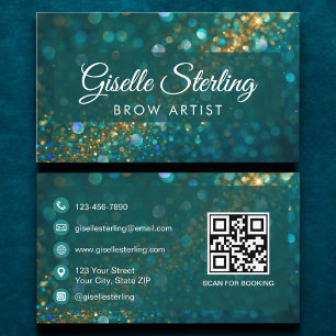 Luxus Aquamarin Gold Glitzer Brow Artist QR Code Visitenkarte