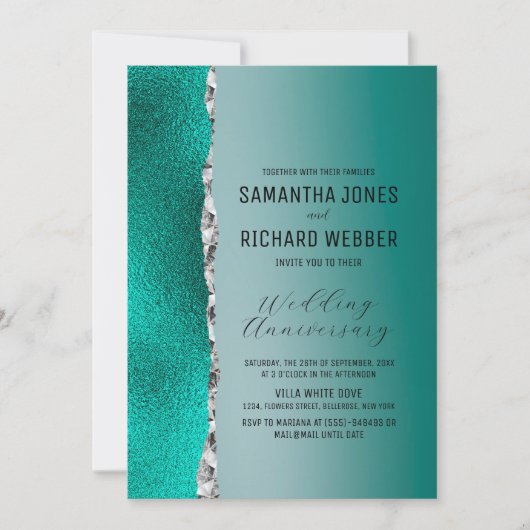 Luxus Aquamarin Türkis Silver Glitzer Jubiläum Einladung (Vorderseite)