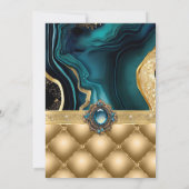 Luxus Aquamarin und Gold Floral Agate Quinceanera Einladung (Rückseite)