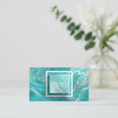 Luxus Aquamarin und Gold Marmor Liquid Abstrakt Visitenkarte (Stehend Vorderseite)