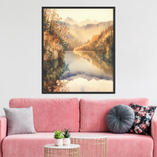 Luxus-Aquarell Herbst Bergsee Leinwanddruck