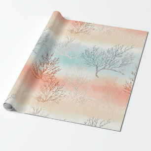 Luxus-Aquarell-Küstenkoralle & Ozeanwellen Geschenkpapier
