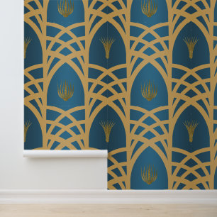 Luxus Art Deco Aquamarin und Gold Muster Arch Tapete