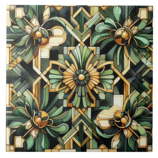 Luxus Art Deco Green und Gold Backsplash Fliese (Vorderseite)