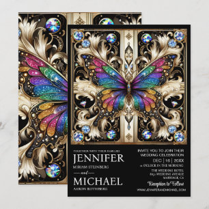 Luxus Art Deco Regenbogen Schmetterling Hochzeit  Einladung