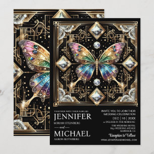 Luxus Art Deco Regenbogen Schmetterling Hochzeit  Einladung