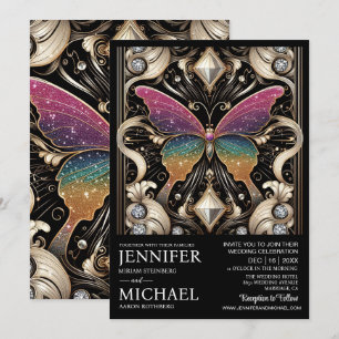 Luxus Art Deco Regenbogen Schmetterling Hochzeit  Einladung