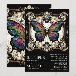 Luxus Art Deco Regenbogen Schmetterling Hochzeit  Einladung