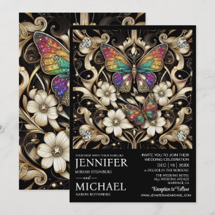 Luxus Art Deco Regenbogen Schmetterling Hochzeit  Einladung