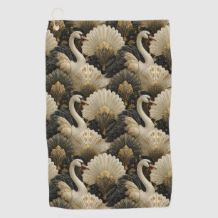 Luxus-Art-Deco-Schwan- und Gold-Filigran-Muster Golfhandtuch