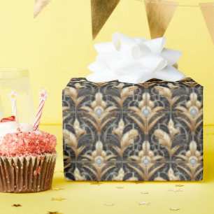 Luxus Art Deco Schwarz & Gold Faux-Diamant-Verpack Geschenkpapier