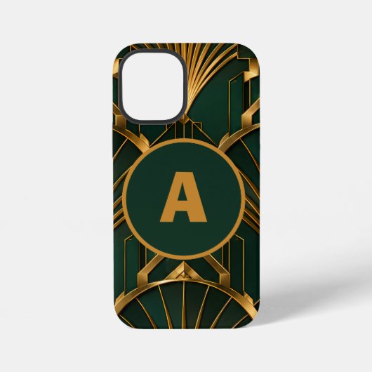 Luxus Art Deco Smaragdgrün Gold Monogramm iPhone Hülle (Rückseite)