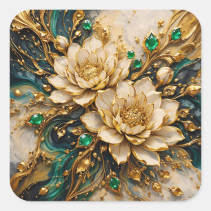 Luxus Aufkleber Lotus Blütenmuster Smaragd & Gold 