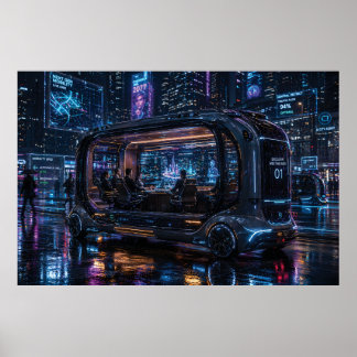 Luxus-Autonomie-Büropodest in der Cyberpunk-Stadt Poster