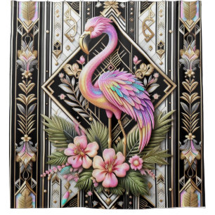 Luxus-Badezimmer   Art Deco Flamingo Duschvorhang