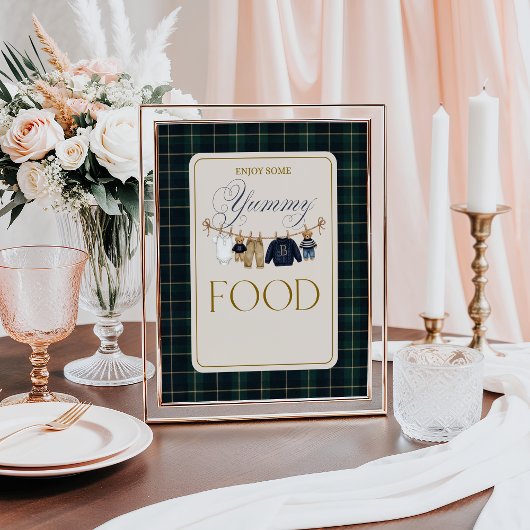 Luxus-Bär-Karo-Babyshower-Essensbar Poster