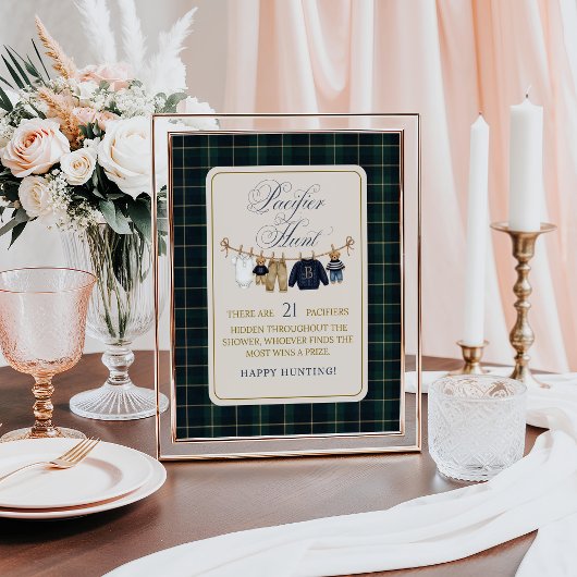Luxus-Bär-Karomuster-Baby-Shower-Schnuller-Jagd Poster