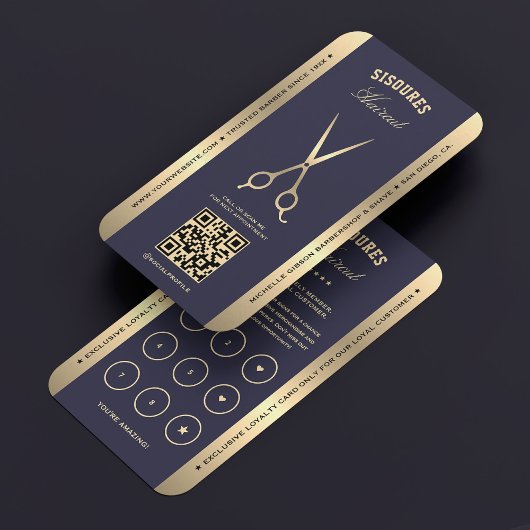 Luxus Barber Navy Gold Barbershop Loyalty Card Visitenkarte