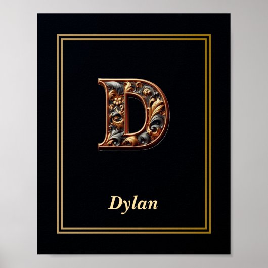 Luxus-Barock-Buchstabe D Monogramm Poster (Vorne)