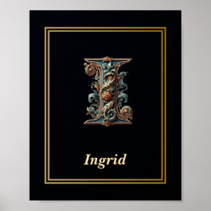 Luxus-Barock-Buchstabe I-Monogramm-Plakat  Poster
