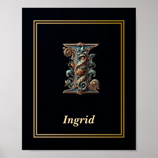 Luxus-Barock-Buchstabe I-Monogramm-Plakat Poster (Vorne)