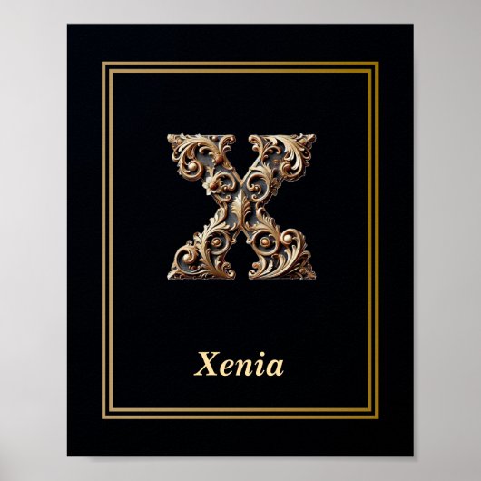 Luxus-Barock-Buchstabe X-Monogramm-Plakat Poster (Vorne)