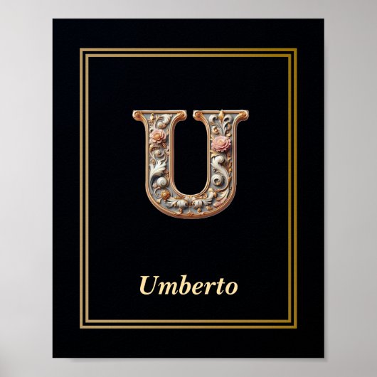 Luxus-Barock-Letter-U-Monogramm-Poster Poster (Vorne)