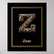 Luxus-Barock-Poster mit Monogramm Buchstabe Z