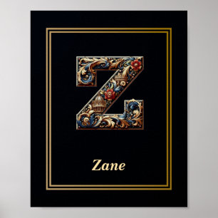 Luxus-Barock-Poster mit Monogramm Buchstabe Z Poster