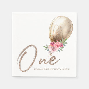 Luxus Beige Ballon Glitzer Erster Geburtstag Serviette