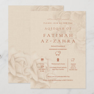 Luxus-Beige-Blumen-Aqeeqah-Baby-Mädchen Einladung